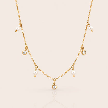 Pearl & Crystal Charm Necklace | Waterproof 18k Gold Plated Necklace