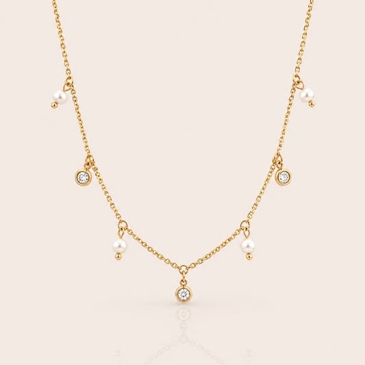 Pearl & Crystal Charm Necklace | Waterproof 18k Gold Plated Necklace