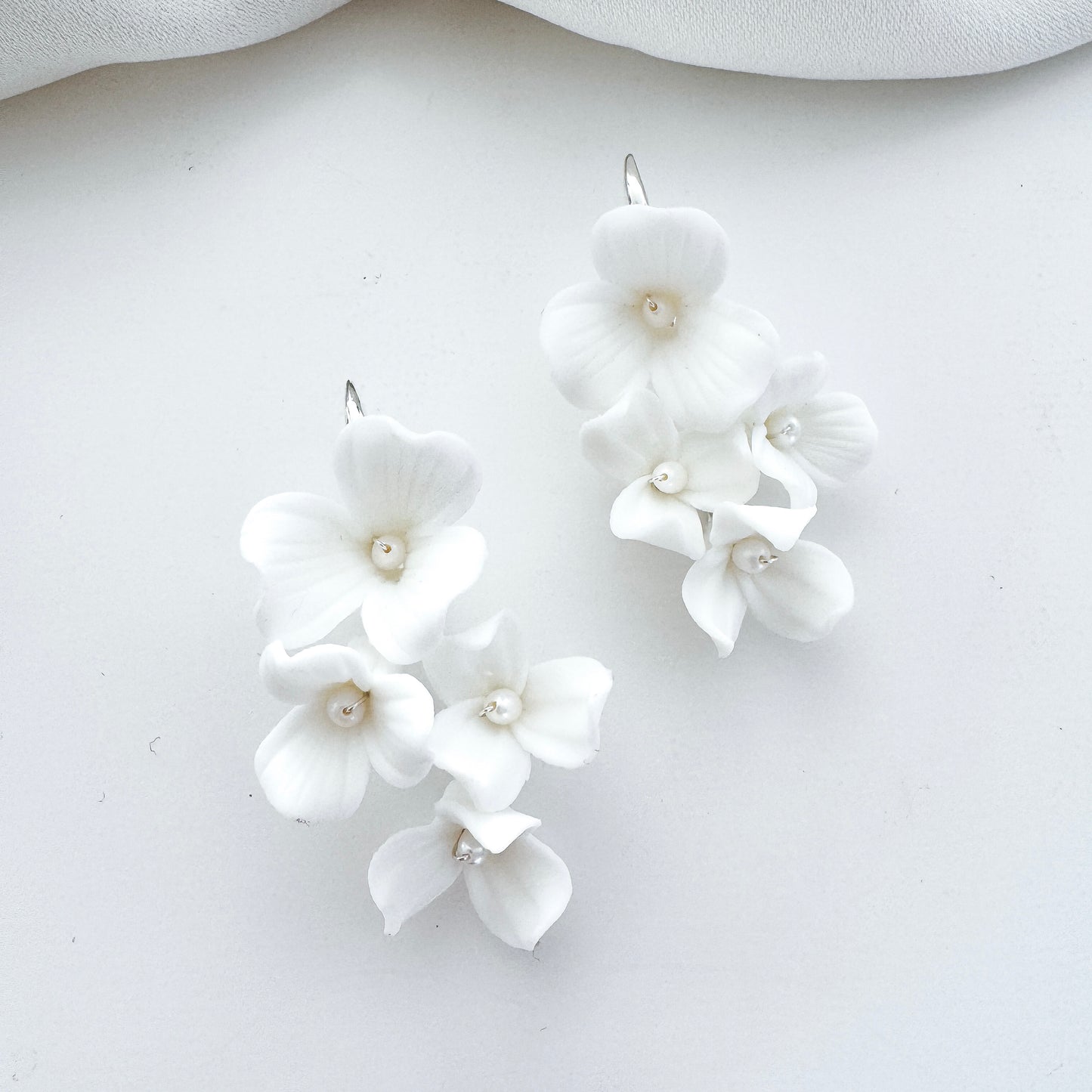 Porcelain Flower Hook Bridal Earrings