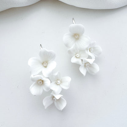 Porcelain Flower Hook Bridal Earrings
