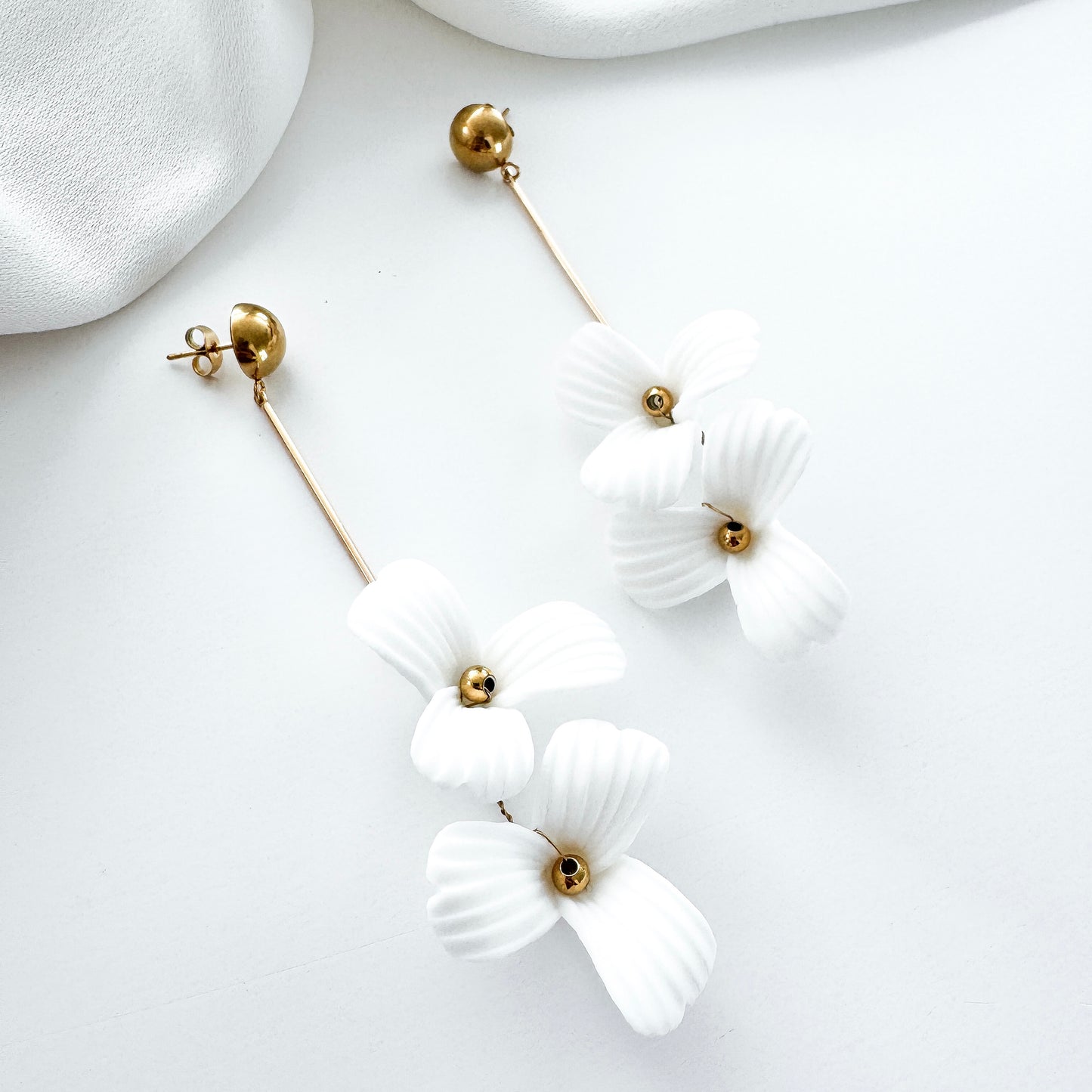 Fleur Double Porcelain Flower Dangle Earrings