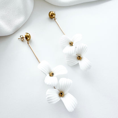 Fleur Double Porcelain Flower Dangle Earrings