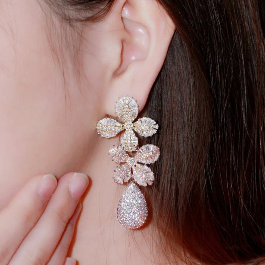 Deluxe Gold, Rose Gold and Silver Crystal Flower Earrings