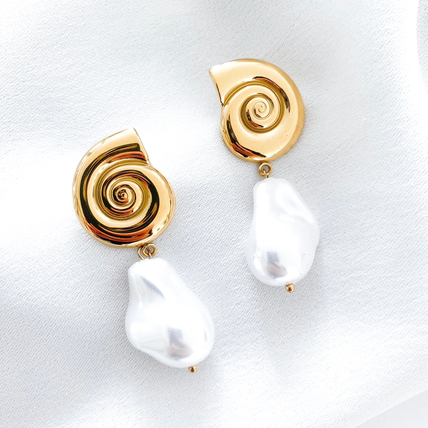 Gold Shell and Baroque Pearl Earrings