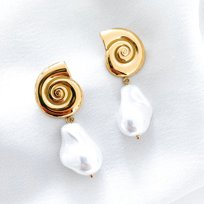 Gold Shell and Baroque Pearl Earrings