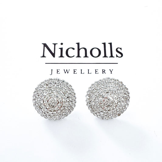 Rhinestone Crystal Sparkly Stud Earrings – Round Party & Bridal Statement Jewellery