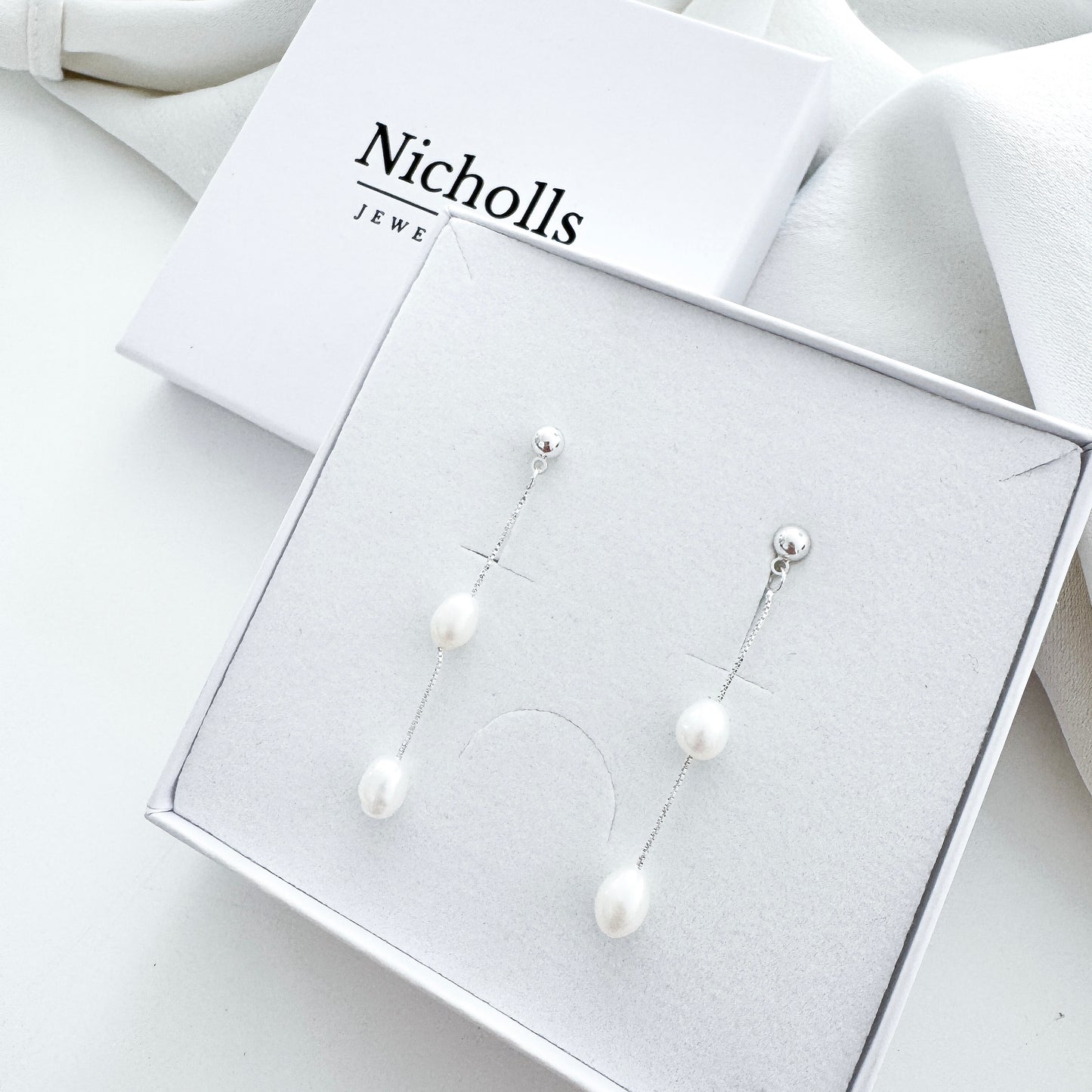 Dainty Silver Freshwater Pearl Drop Earrings - Special Occasion Earrings