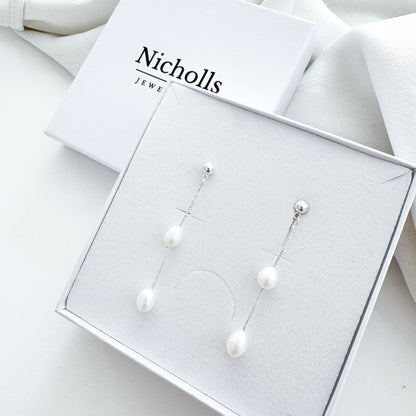 Dainty Silver Freshwater Pearl Drop Earrings - Special Occasion Earrings