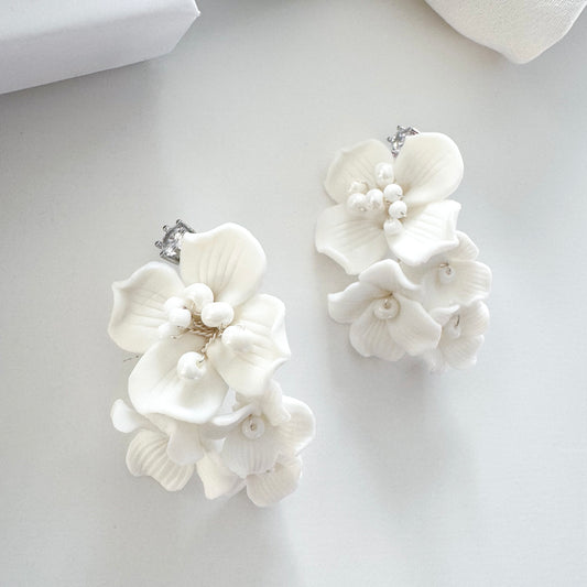 Marigold Cluster Porcelain Flower Earrings