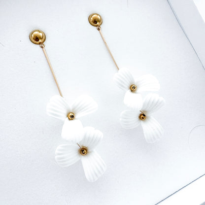 Fleur Double Porcelain Flower Dangle Earrings