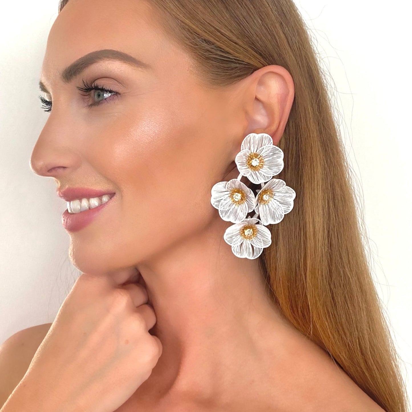 Large Statement White Flower Earrings