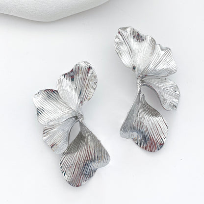 Statement Silver Iris Petal Flower Earrings