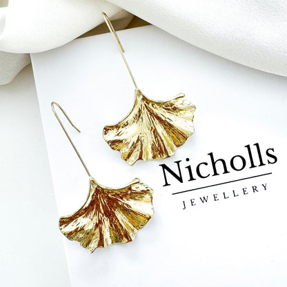Drop Fan Gold Leaf Earrings