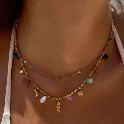 Double Layer Multi Colour Charm Necklace | Waterproof 18k Gold Plated Necklace