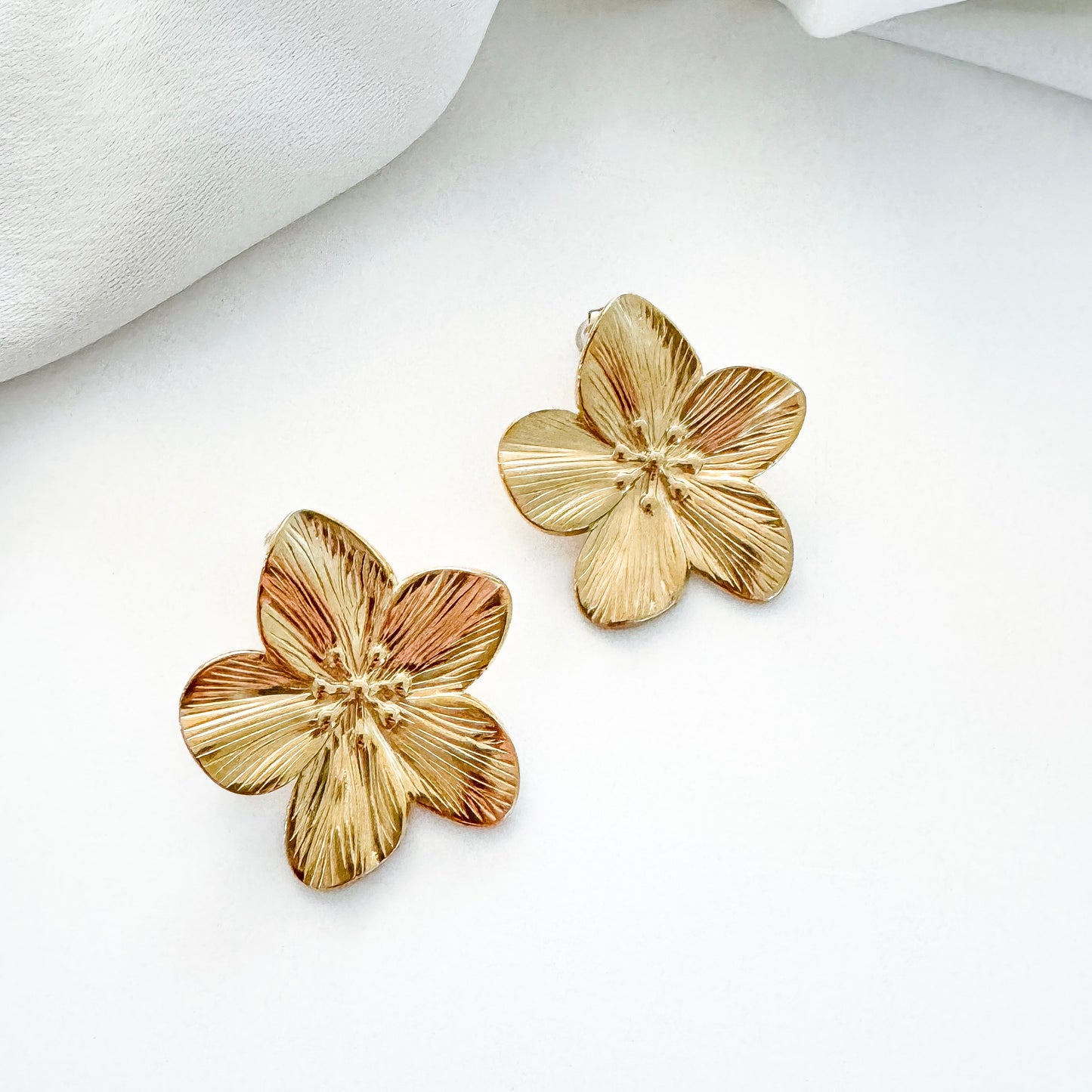 Gold Pretty Petal Flower Earrings