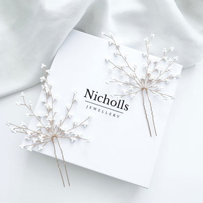 Seed Bead Bridal Hair Pins – Delicate Boho Wedding Hair Accessories (Set of 2)