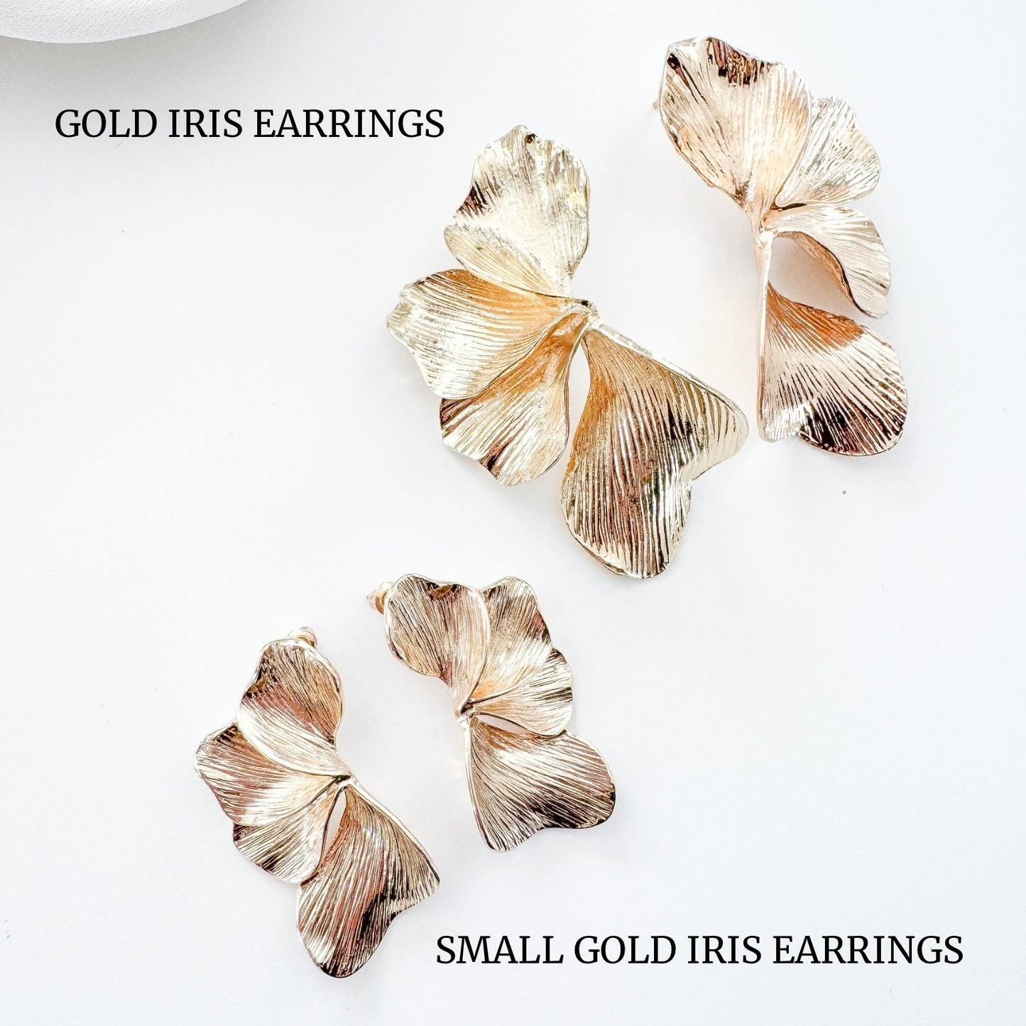 Smaller Gold Iris Petal Flower Earrings - Holiday, Christmas & Party Jewellery