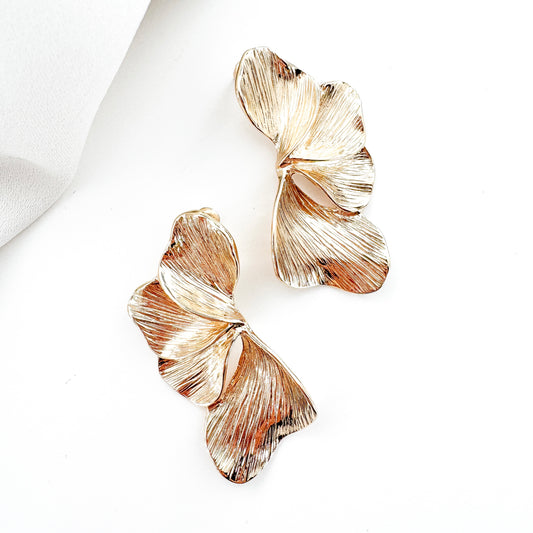 Smaller Gold Iris Petal Flower Earrings - Holiday, Christmas & Party Jewellery