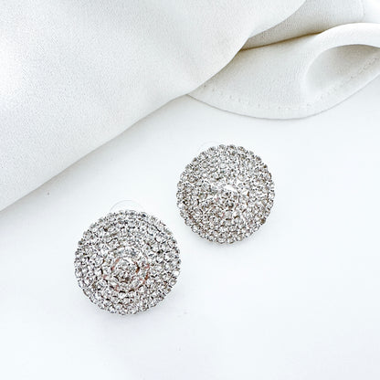 Rhinestone Crystal Sparkly Stud Earrings – Round Party & Bridal Statement Jewellery