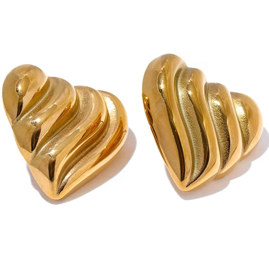 Ridge Heart Gold Earrings