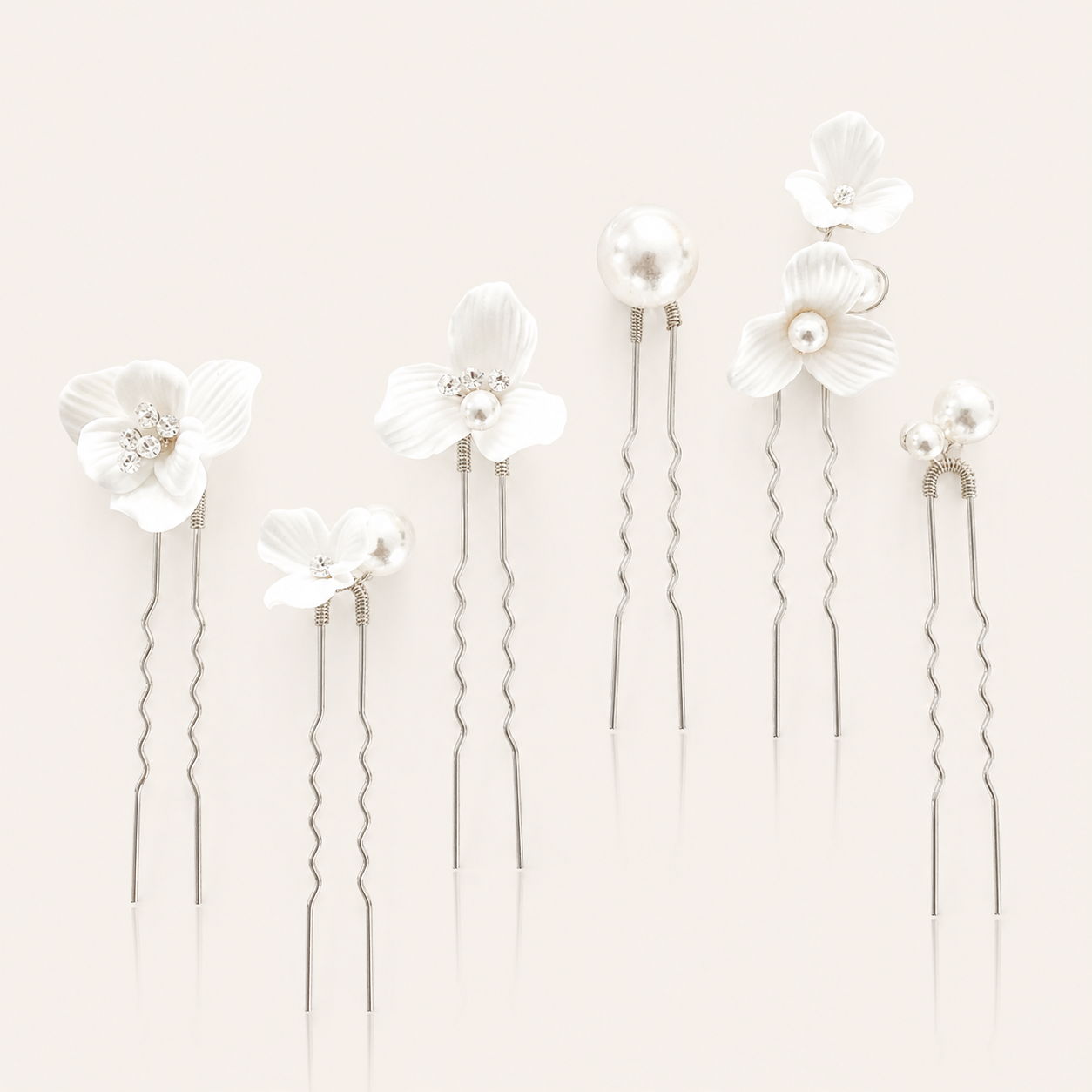 Porcelain Flower and Pearl 6 pins