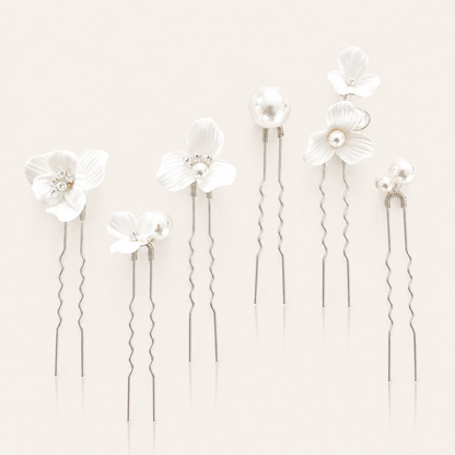 Porcelain Flower and Pearl 6 pins
