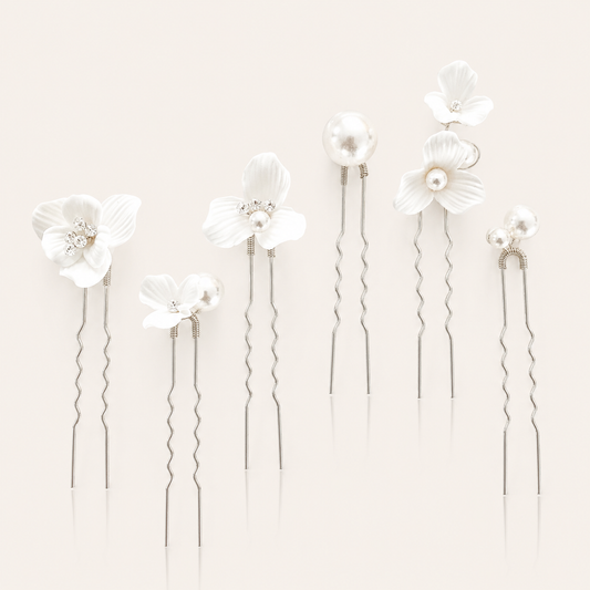 Porcelain Flower and Pearl 6 pins