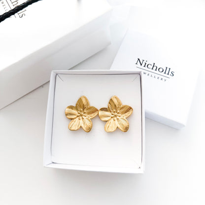 Gold Pretty Petal Flower Earrings