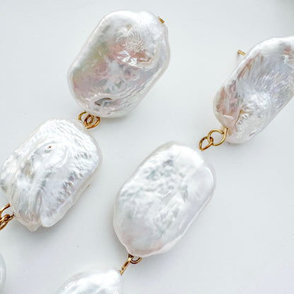 Rectangle Baroque Pearl Statement Bridal Earrings
