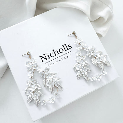 Petite Flower Floral Statement Hoop Earrings | Contemporary Bridal Earrings