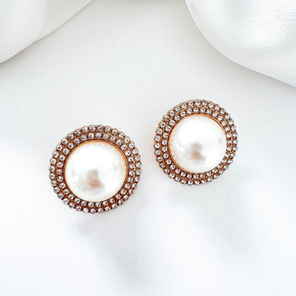 Pearl Gold Statement Stud Earrings | Bridal, Prom & Occasion Earrings