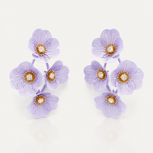 Large Statement Lilac Flower Earrings