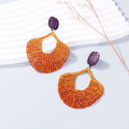 Crystal Rhinestone Party Fan Orange Earrings