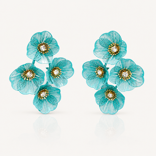 Large Statement Green Flower Earrings
