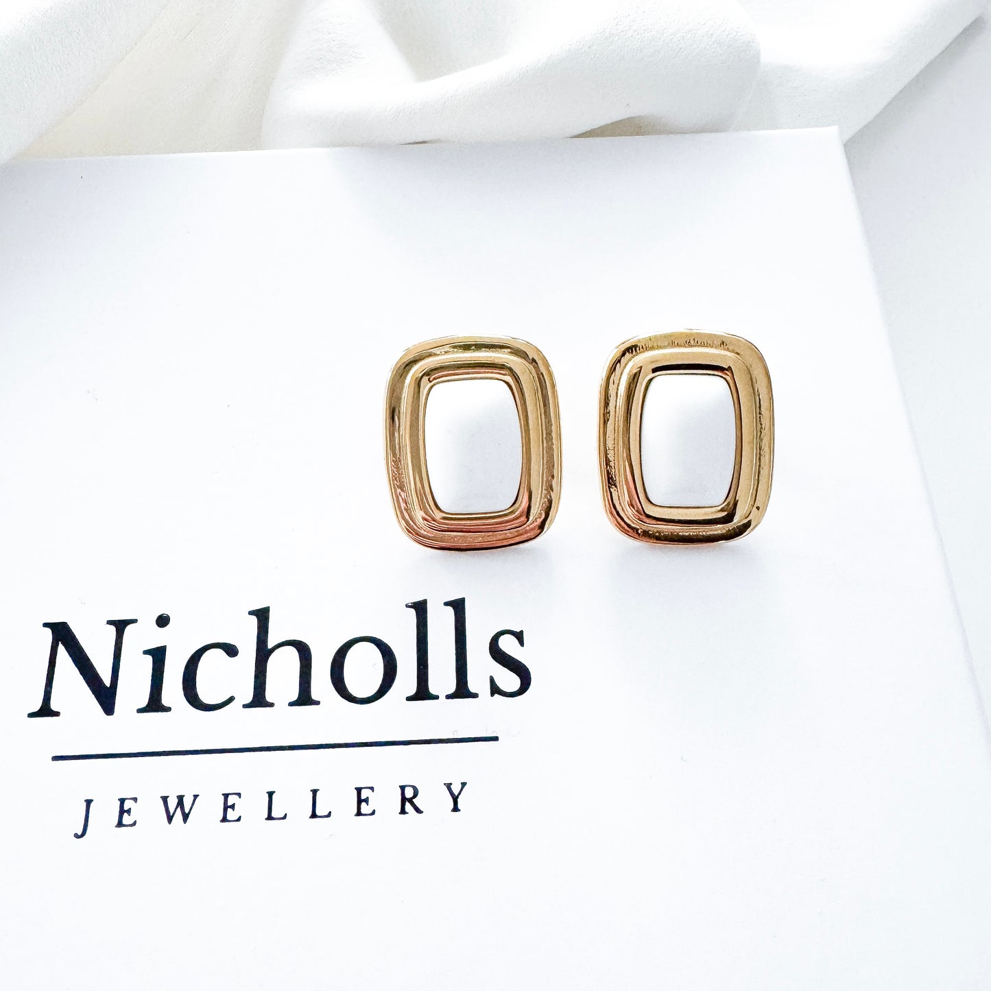 White Rectangle Gold Earrings, Waterproof, Stainless Steel Statement Earrings