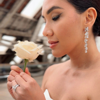 Sparkly Cubic Zirconia Crystal Long Drop Earrings – Bridal, Party & Christmas Glamour