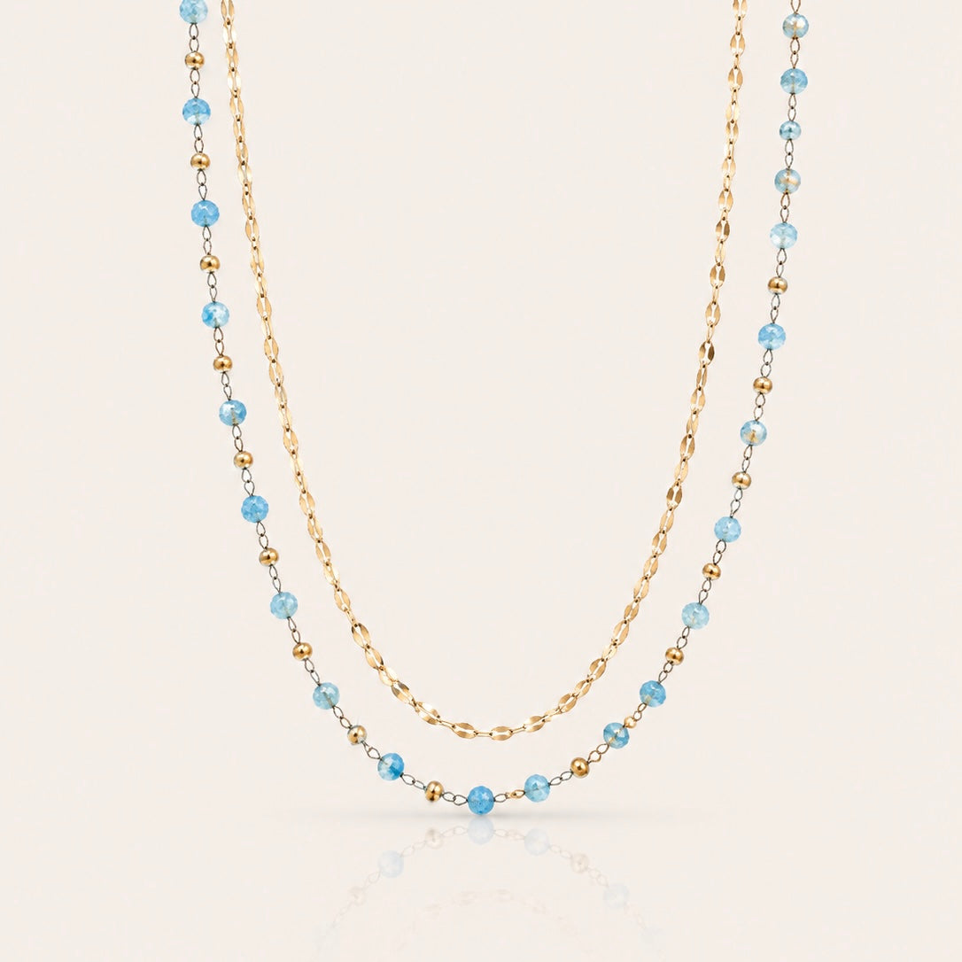 Double Layer Blue Bead Necklace | Waterproof 18k Gold Plated Necklace