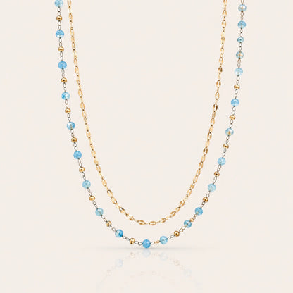 Double Layer Blue Bead Necklace | Waterproof 18k Gold Plated Necklace
