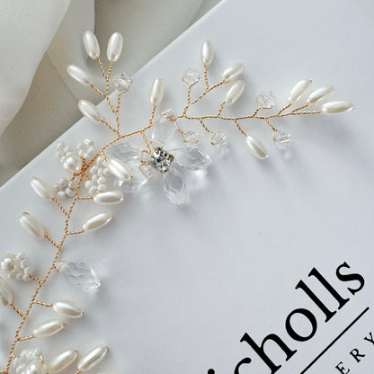 Oval Seed Bead and Crystal Delicate Petite Hair Vine for Wedding