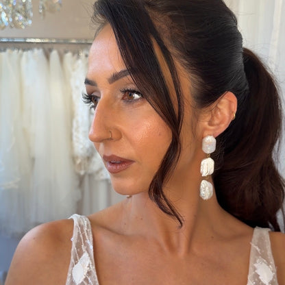 Rectangle Baroque Pearl Statement Bridal Earrings