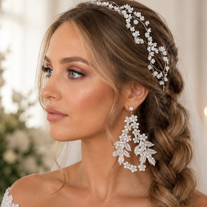 Petite Flower Floral Statement Hoop Earrings | Contemporary Bridal Earrings