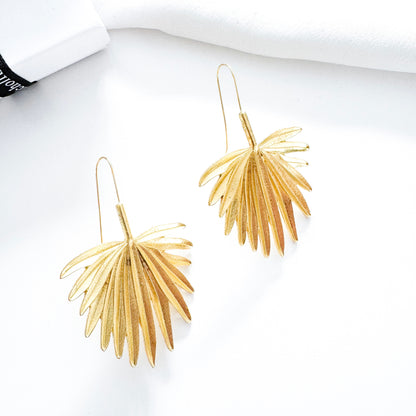 Bold Palm Tree Leaf Gold Earrings