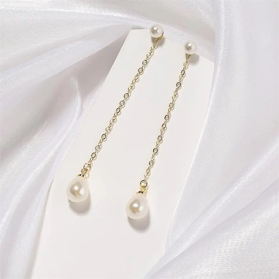 Pearl Drop Chain 2-in-1 Stud Earrings Gold