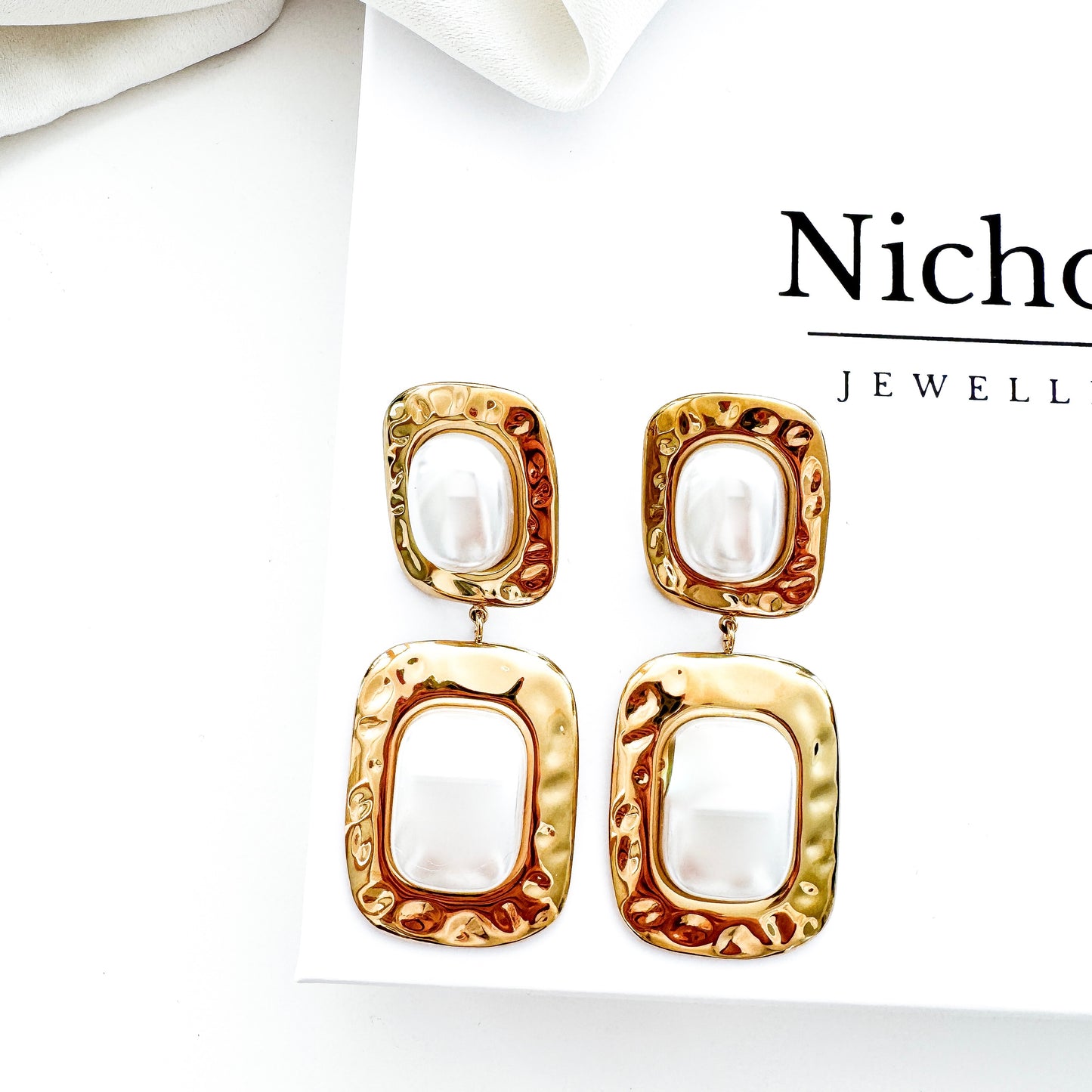 Gold Rectangle Pearl Earrings – Waterproof Everyday & Bridal Statement Earrings