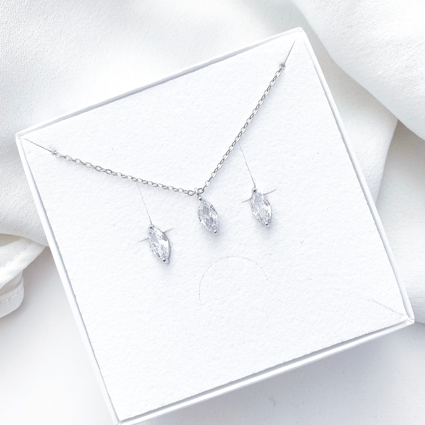 Marquise Crystal Necklace and Earring Set Silver