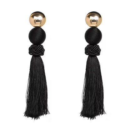 Large Black Tassel Statement Earrings – Gold & Black French Chic Evening Earrings