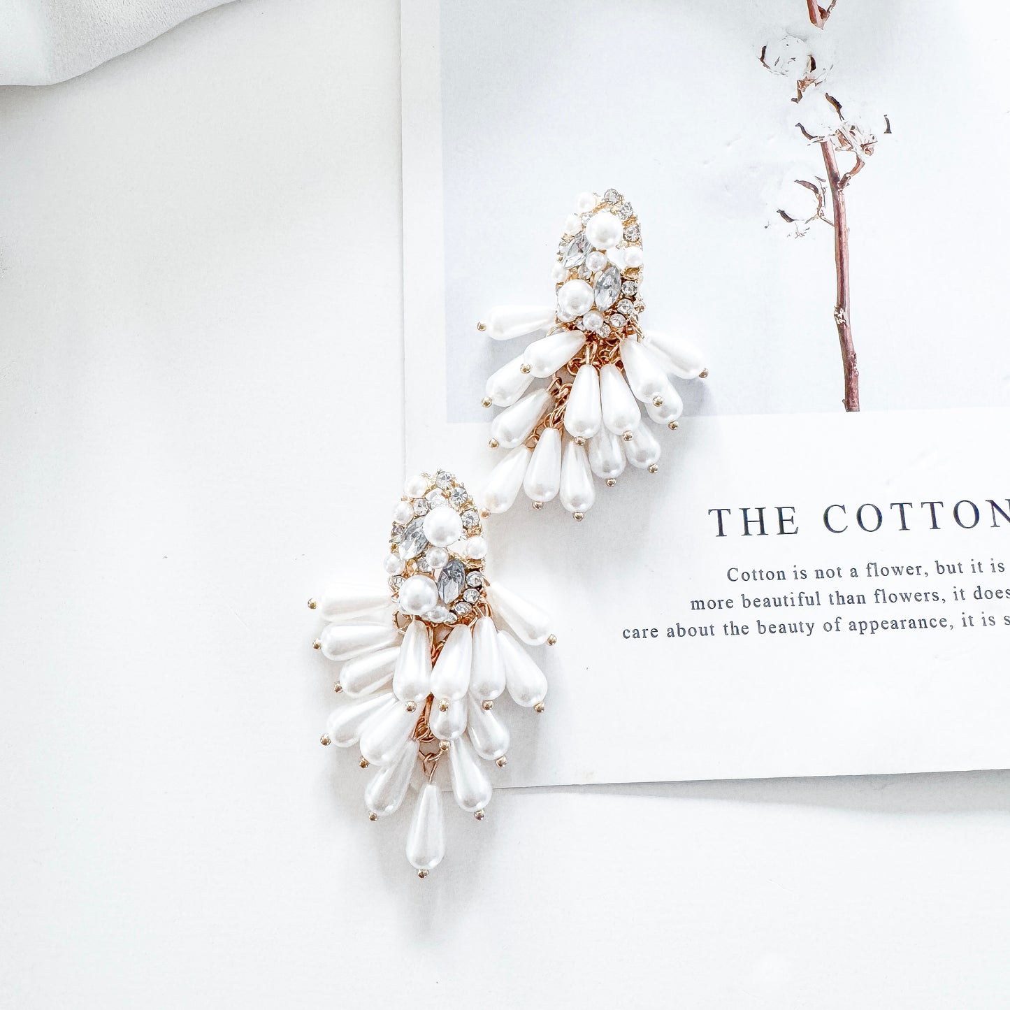 Pearl Tassel Dangle Statement Earrings with Oval Sparkle and Pearl Top Detail