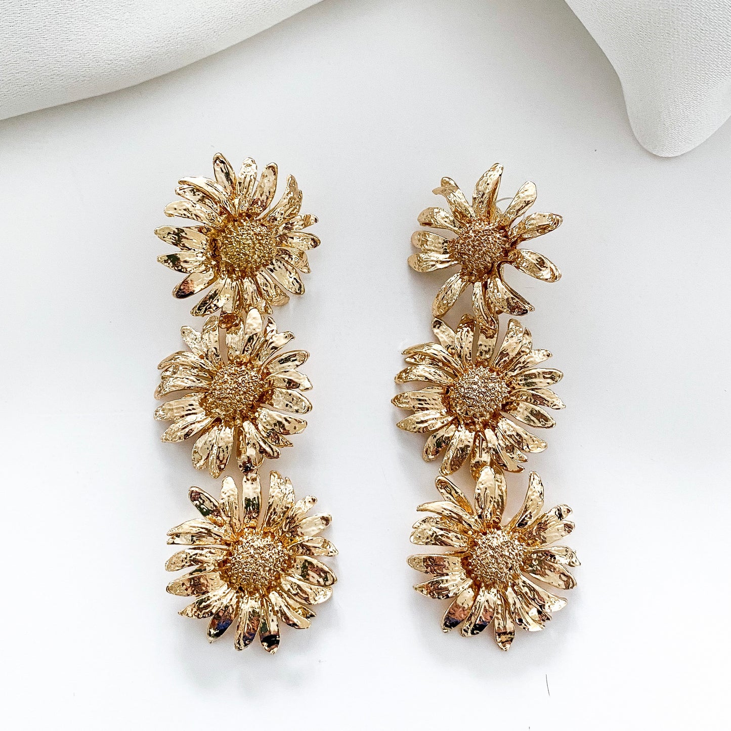 Sunflower Triple Gold Statement Earrings