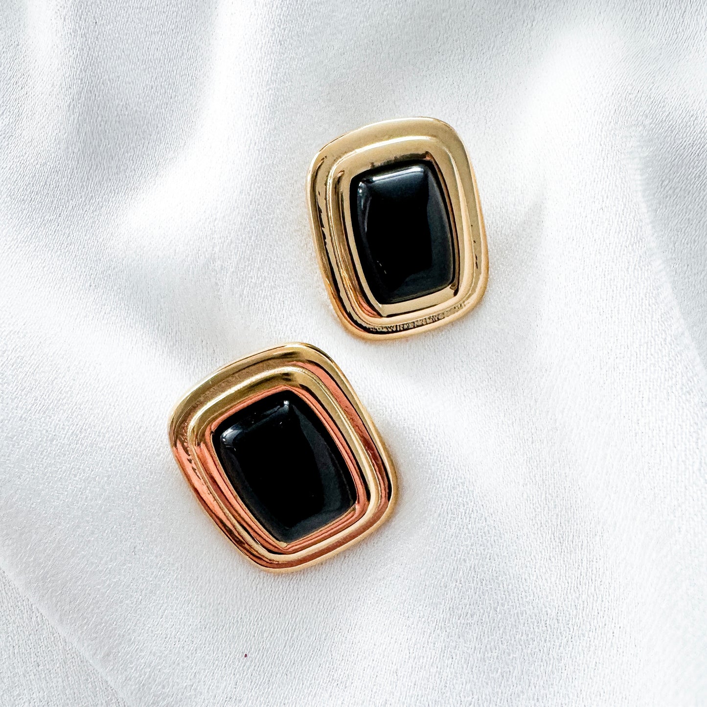Black Rectangle Gold Earrings, Waterproof, Stainless Steel Statement Earrings
