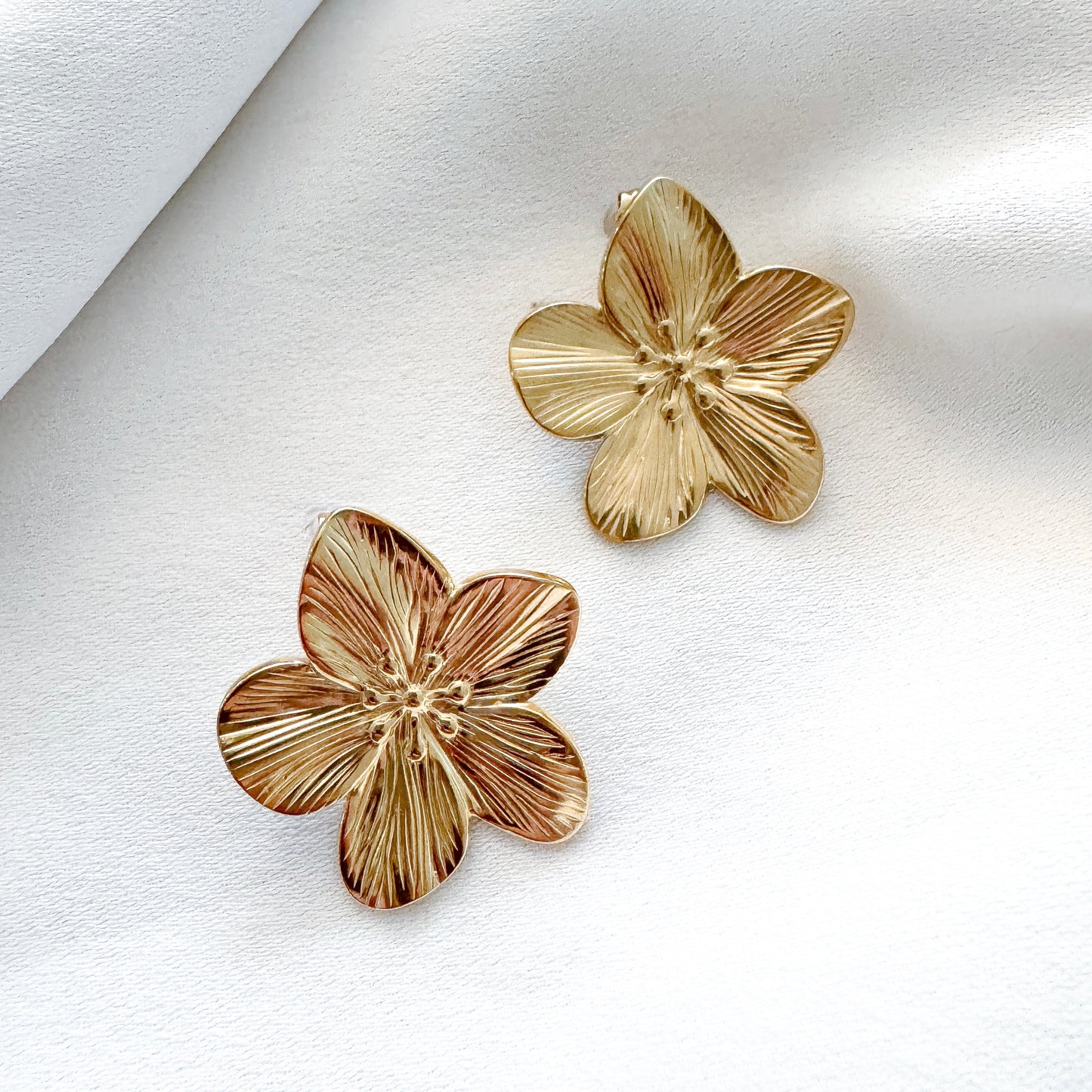 Gold Pretty Petal Flower Earrings